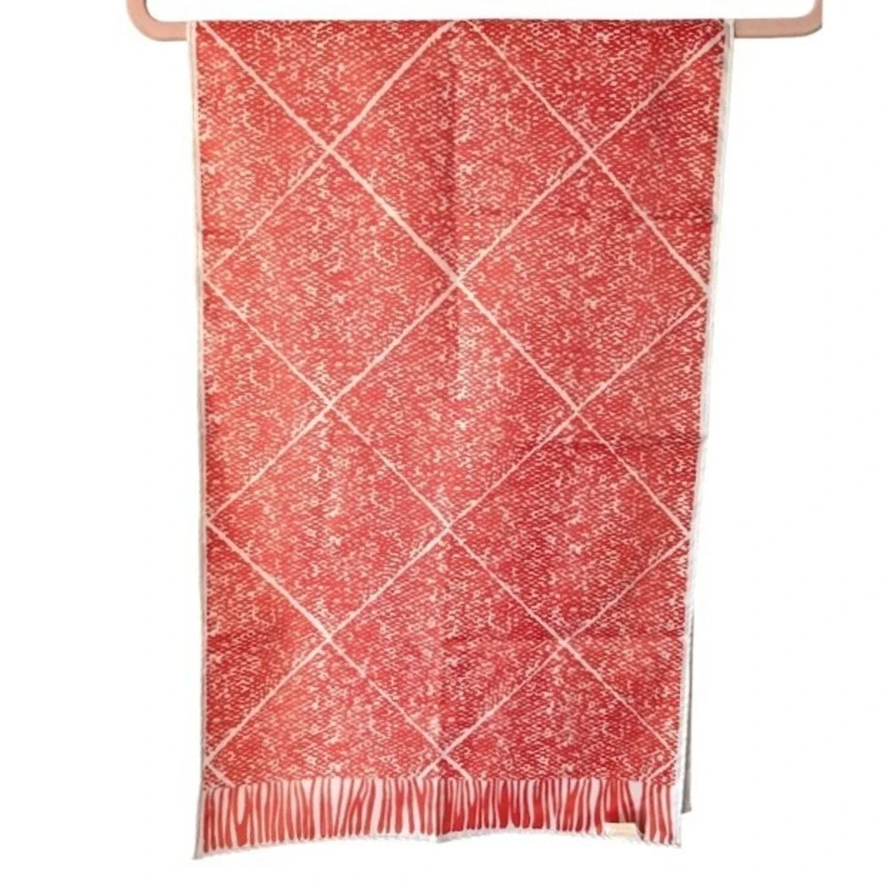 Vintage‎ Red White Geometric Diamond Print Poly Scarf Rectangular Head Wrap
